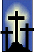 Three crosses on a hillside