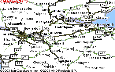 map of Glasgow/Edinburgh area
